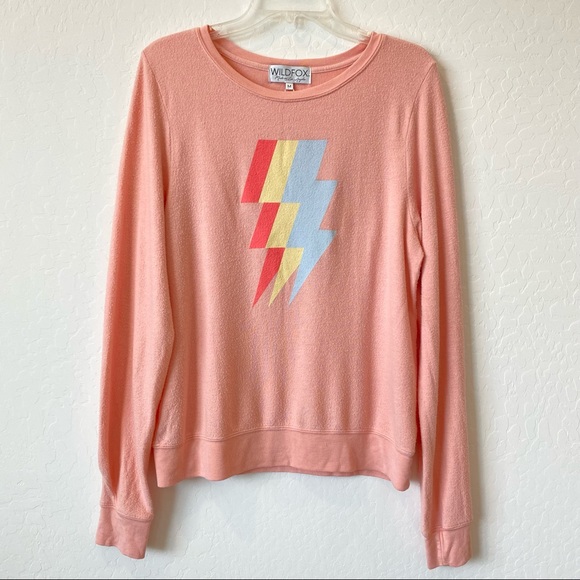 WILDFOX Tri Bolt Graphic Sweatshirt Guava Medium - Picture 2 of 6